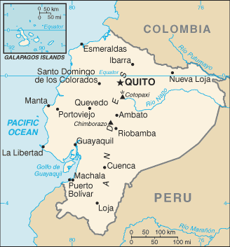 Ecuador: CIA World Factbook map from 2021; original boundary notes preserved.