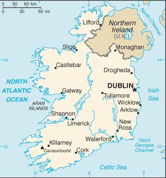 Ireland: CIA World Factbook map from 2021; original boundary notes preserved.