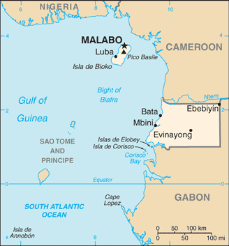 Equatorial Guinea: CIA World Factbook map from 2021; original boundary notes preserved.