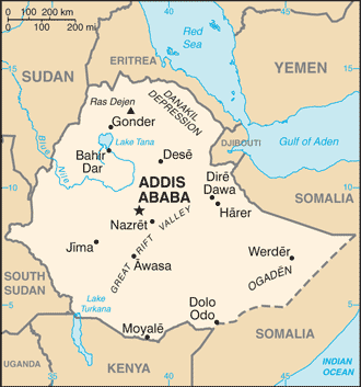 Ethiopia: CIA World Factbook map from 2021; original boundary notes preserved.