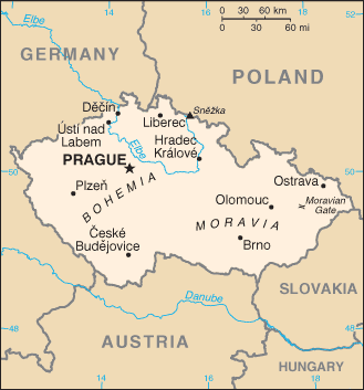 Czechia: CIA World Factbook map from 2021; original boundary notes preserved.