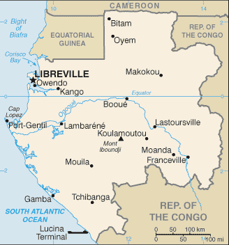 Gabon: CIA World Factbook map from 2021; original boundary notes preserved.