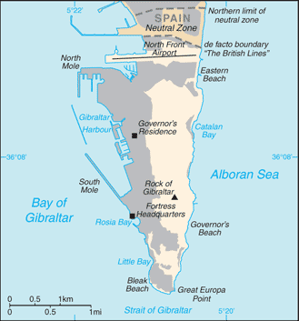Gibraltar: CIA World Factbook map from 2021; original boundary notes preserved.