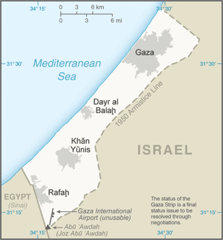 Gaza Strip: CIA World Factbook map from 2021; original boundary notes preserved.