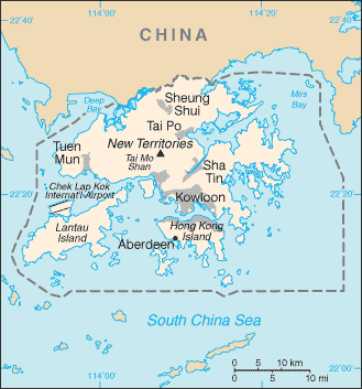 Hong Kong SAR, China: CIA World Factbook map from 2021; original boundary notes preserved.