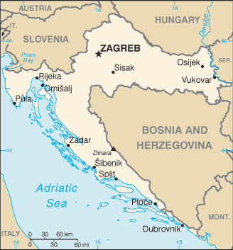 Croatia: CIA World Factbook map from 2021; original boundary notes preserved.