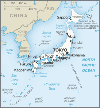 Japan: CIA World Factbook map from 2021; original boundary notes preserved.