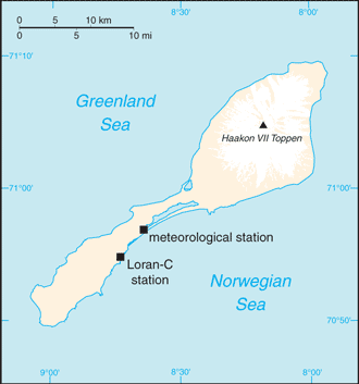 Jan Mayen: CIA World Factbook map from 2021; original boundary notes preserved.