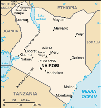 Kenya: CIA World Factbook map from 2021; original boundary notes preserved.