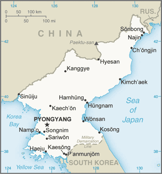 Korea, Dem. People's Rep.: CIA World Factbook map from 2021; original boundary notes preserved.