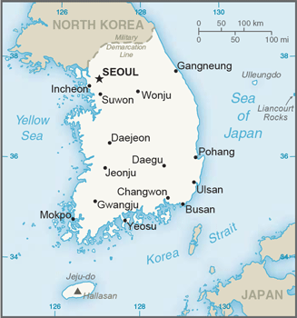 Korea, Rep.: CIA World Factbook map from 2021; original boundary notes preserved.