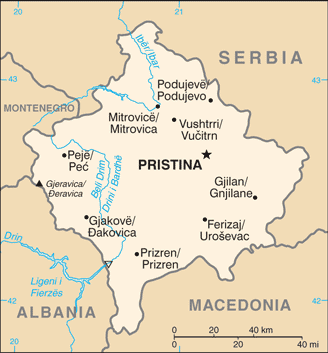 Kosovo: CIA World Factbook map from 2021; original boundary notes preserved.
