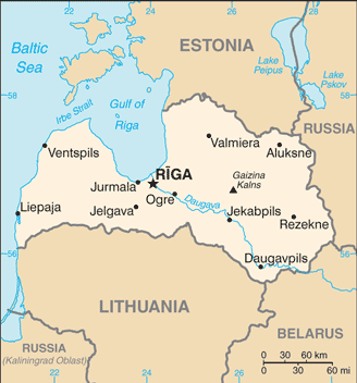 Latvia: CIA World Factbook map from 2021; original boundary notes preserved.