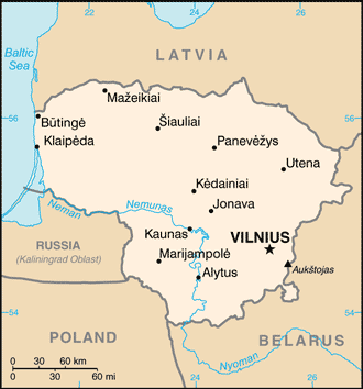 Lithuania: CIA World Factbook map from 2021; original boundary notes preserved.