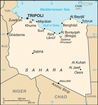 Libya: CIA World Factbook map from 2021; original boundary notes preserved.