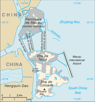 Macao SAR, China: CIA World Factbook map from 2021; original boundary notes preserved.