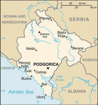 Montenegro: CIA World Factbook map from 2021; original boundary notes preserved.