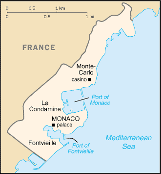 Monaco: CIA World Factbook map from 2021; original boundary notes preserved.
