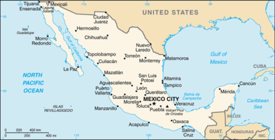 Mexico: CIA World Factbook map from 2021; original boundary notes preserved.