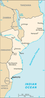 Mozambique: CIA World Factbook map from 2021; original boundary notes preserved.