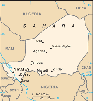 Niger: CIA World Factbook map from 2021; original boundary notes preserved.
