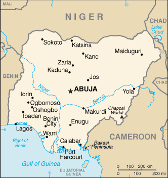 Nigeria: CIA World Factbook map from 2021; original boundary notes preserved.