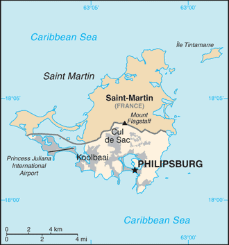 Sint Maarten (Dutch part): CIA World Factbook map from 2021; original boundary notes preserved.