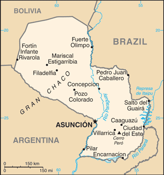 Paraguay: CIA World Factbook map from 2021; original boundary notes preserved.