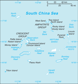 Paracel Islands: CIA World Factbook map from 2021; original boundary notes preserved.