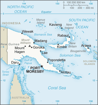 Papua New Guinea: CIA World Factbook map from 2021; original boundary notes preserved.