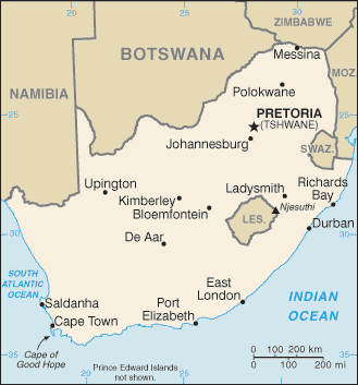 South Africa: CIA World Factbook map from 2021; original boundary notes preserved.