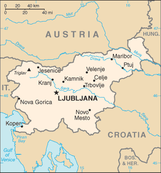 Slovenia: CIA World Factbook map from 2021; original boundary notes preserved.