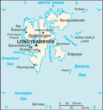 Svalbard: CIA World Factbook map from 2021; original boundary notes preserved.