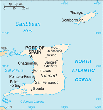Trinidad and Tobago: CIA World Factbook map from 2021; original boundary notes preserved.