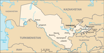 Uzbekistan: CIA World Factbook map from 2021; original boundary notes preserved.