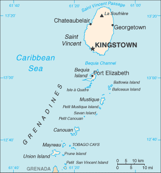 St. Vincent and the Grenadines: CIA World Factbook map from 2021; original boundary notes preserved.