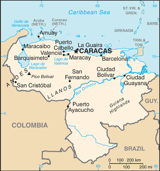 Venezuela, RB: CIA World Factbook map from 2021; original boundary notes preserved.