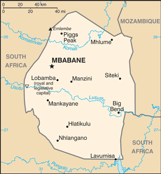 Eswatini: CIA World Factbook map from 2021; original boundary notes preserved.