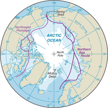 Arctic Ocean: CIA World Factbook map from 2021; original boundary notes preserved.