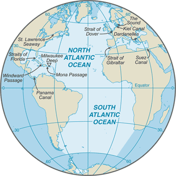 Atlantic Ocean: CIA World Factbook map from 2021; original boundary notes preserved.