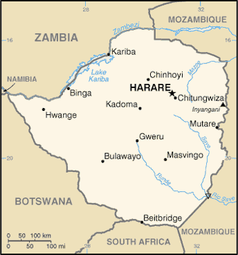 Zimbabwe: CIA World Factbook map from 2021; original boundary notes preserved.