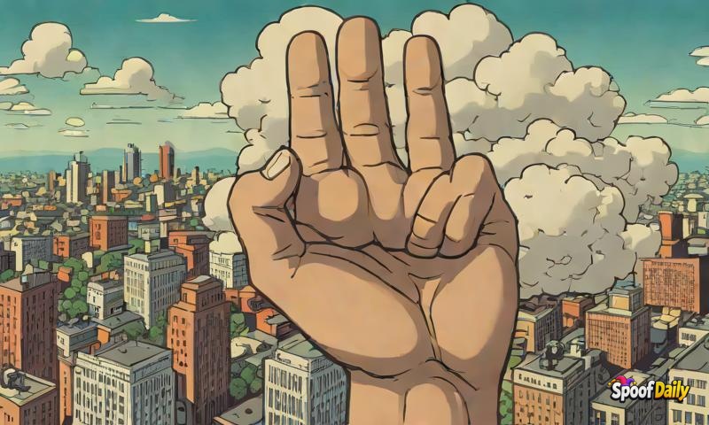 Cloudy McRude gestures with Massive Middle Finger Formation Over City