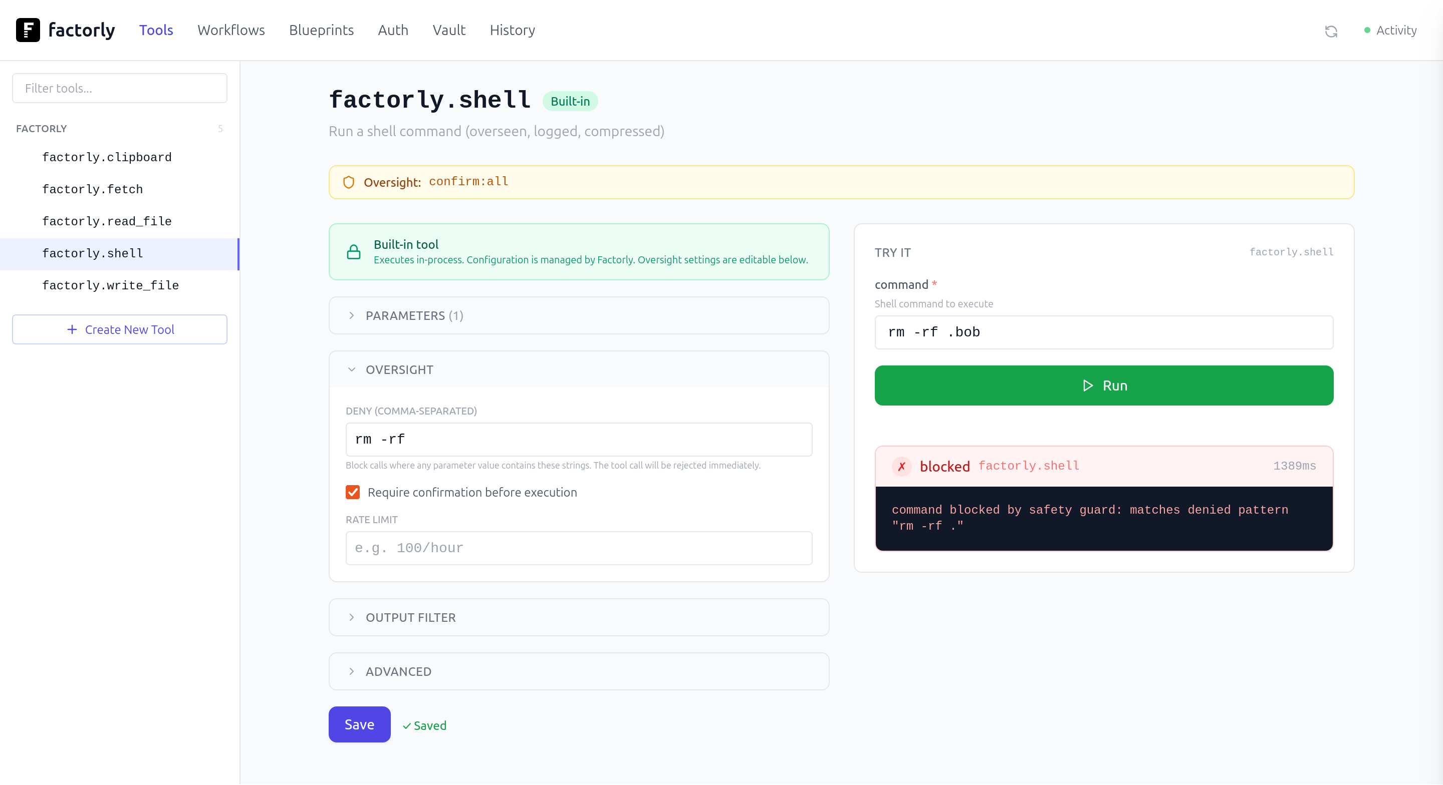 Screenshot of Factorly UI