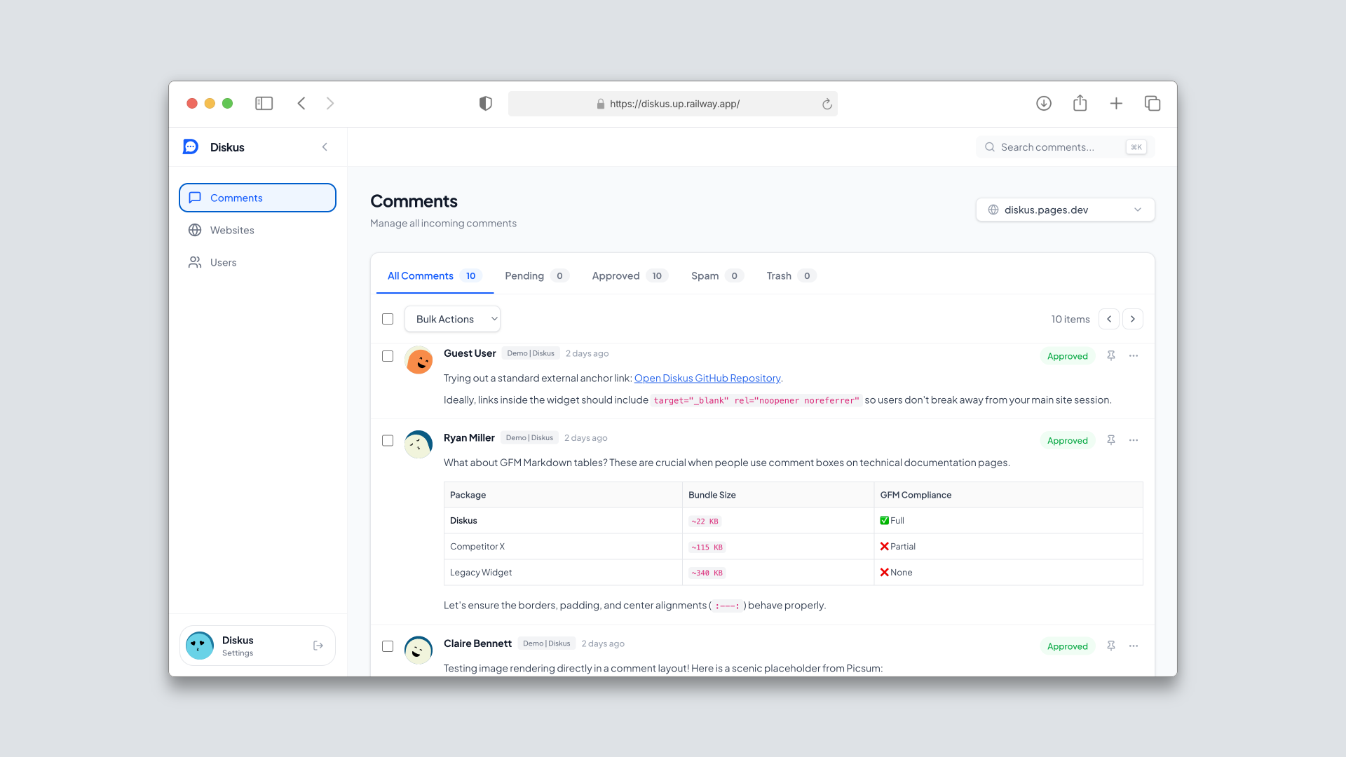 Diskus Dashboard