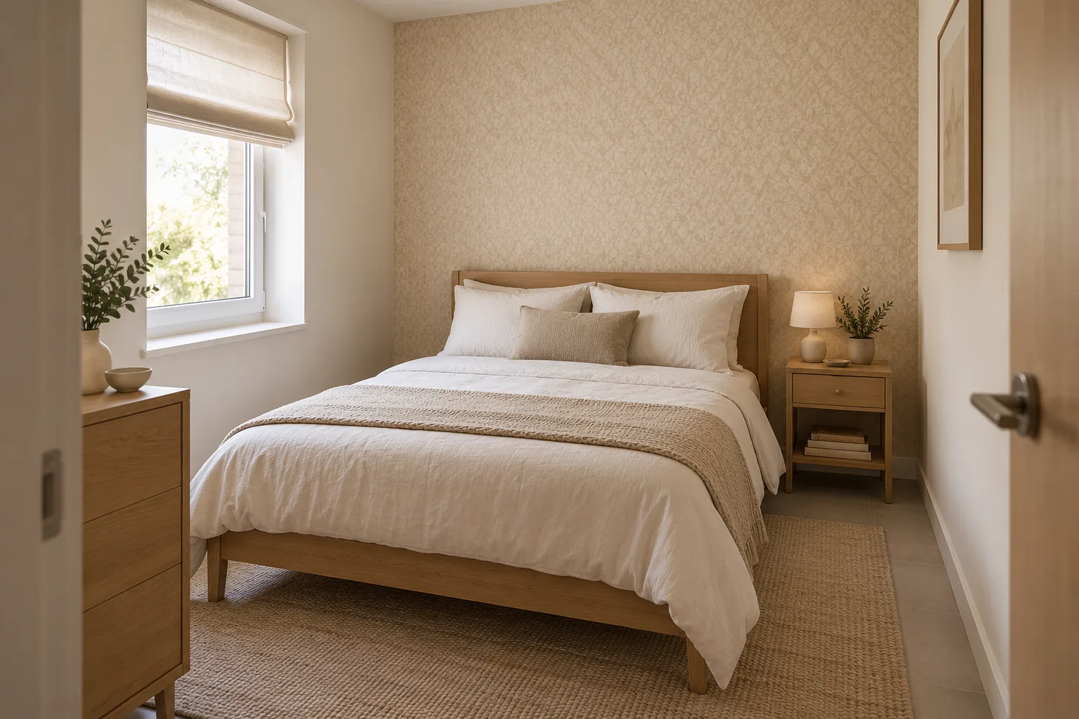 Illustration of bedroom wallpaper; not a completed Hawally project