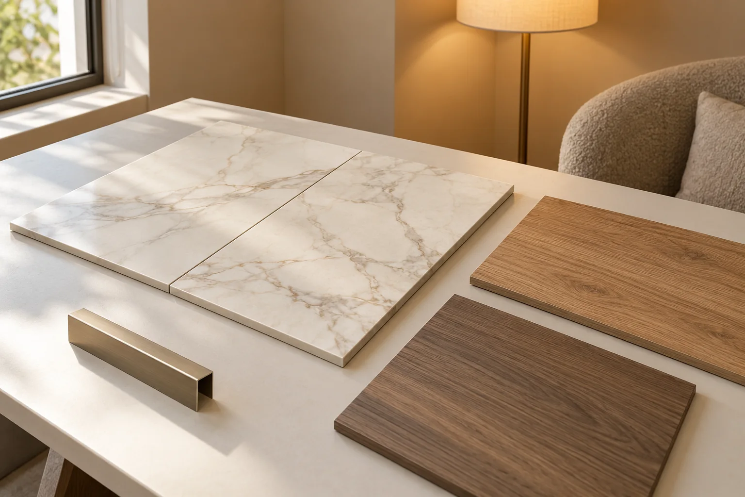 Illustration of marble-effect wall samples and vein layout