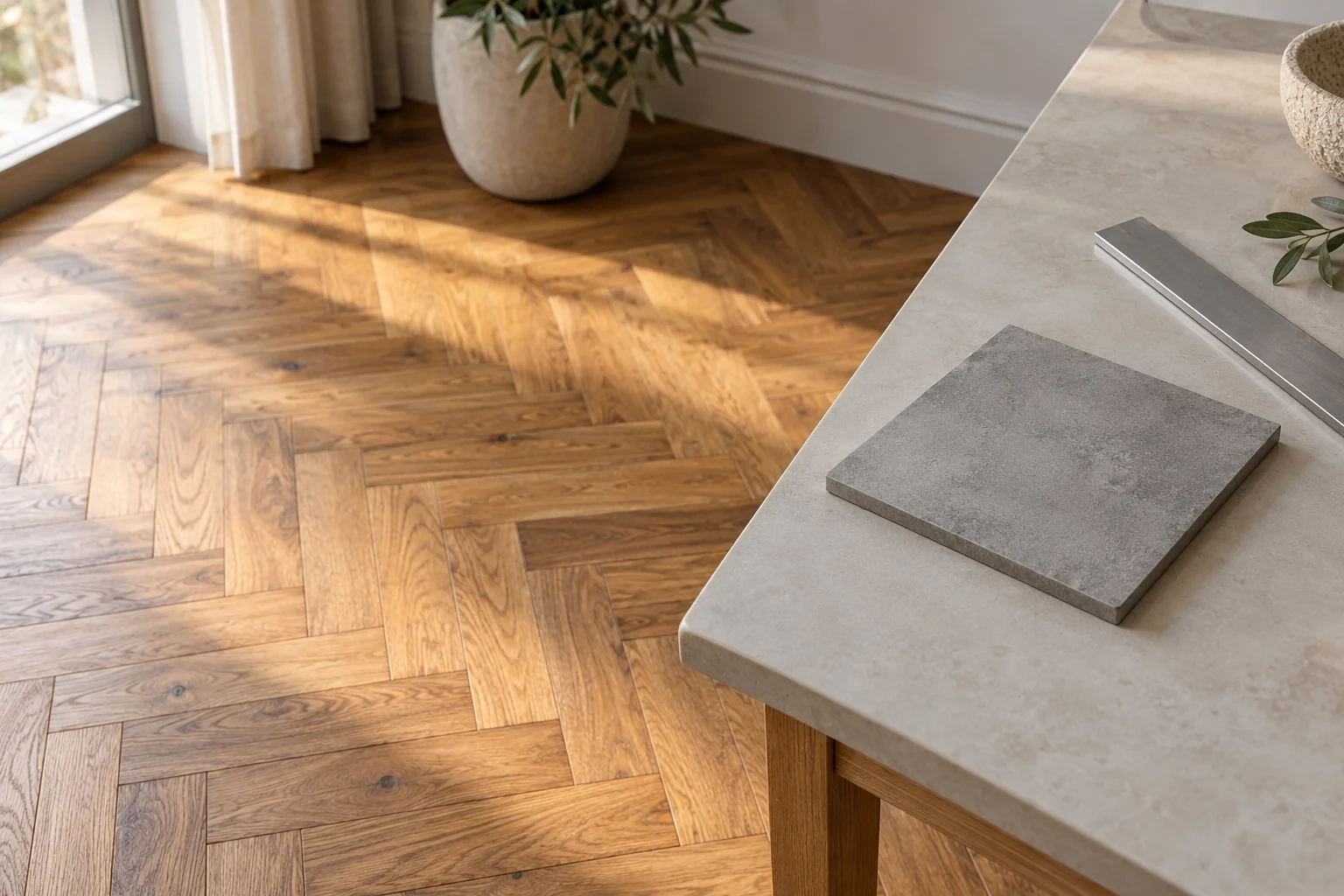 Illustration of parquet assessment beside a separate finish sample