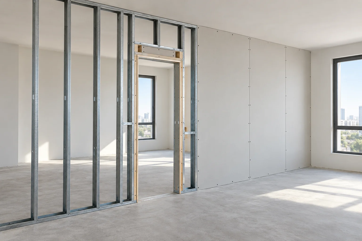 Illustration of gypsum-board partition framing and a door opening