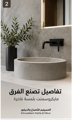 Illustration of bathroom renovation options and a microcement basin