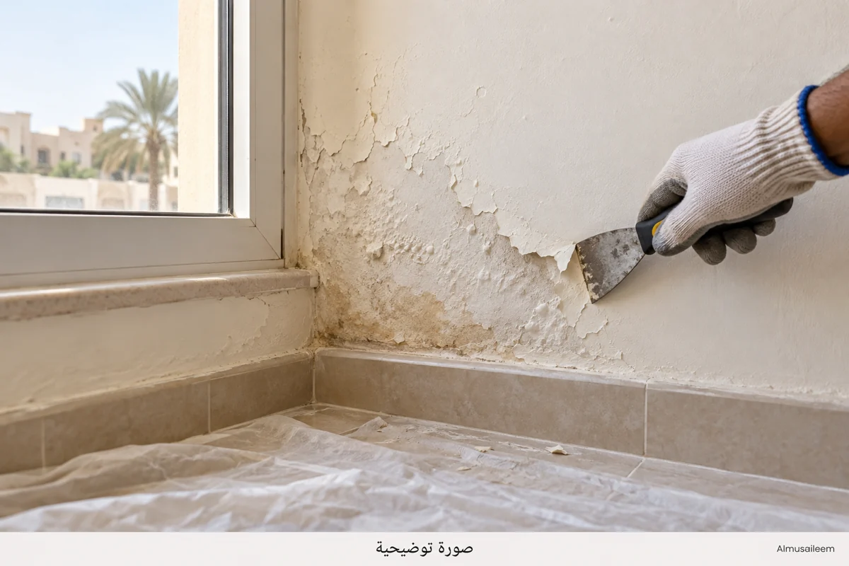 Illustration of wall peeling and preparation before repainting